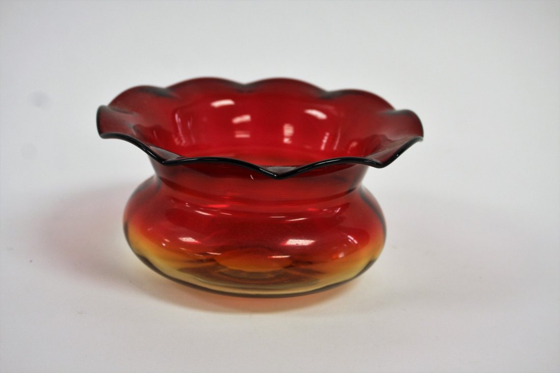 Mt. Washington Amberina Glass Ladie's Spittoon: Amberina glass ladie's spittoon. Scalloped rim; 2.75in.H. x 5.25in.W.