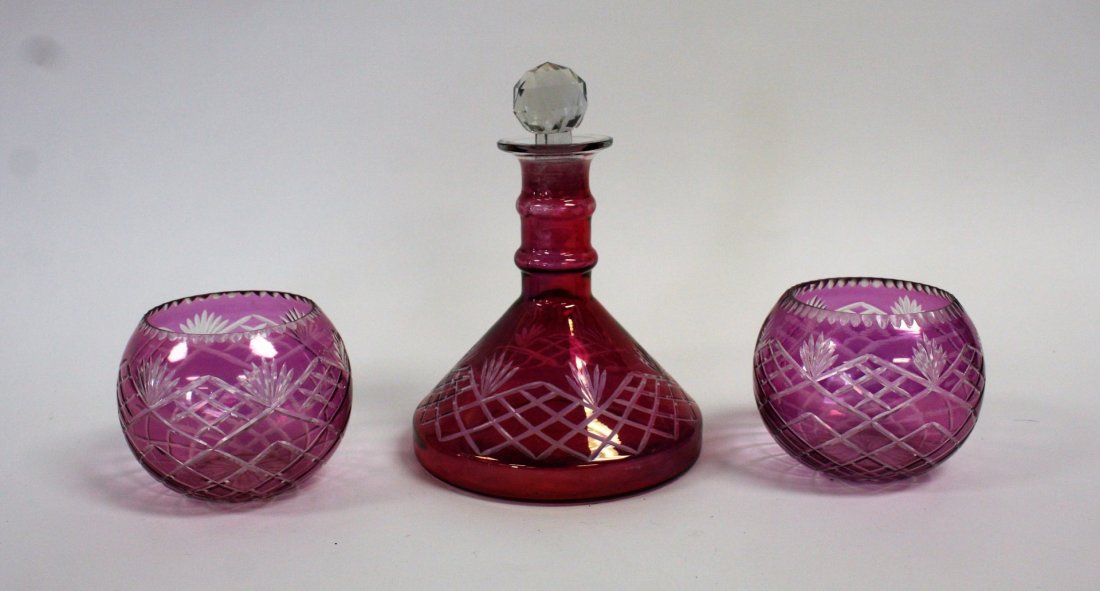 Three(3) Piece Amethyst Cut Glass Set (1 of 4)