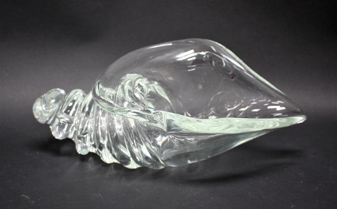 Licio Zanetti; Italian Glass Cornucopia Signed: Lead crystal cornucopia. Artist signed; 6.5in.H. x 15in.L. x 7in.W.
