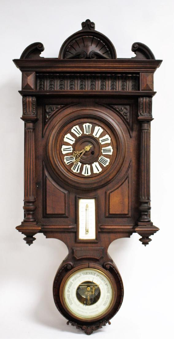 Victorian Carved Walnut Double Dial Wall Clock (1 of 9)