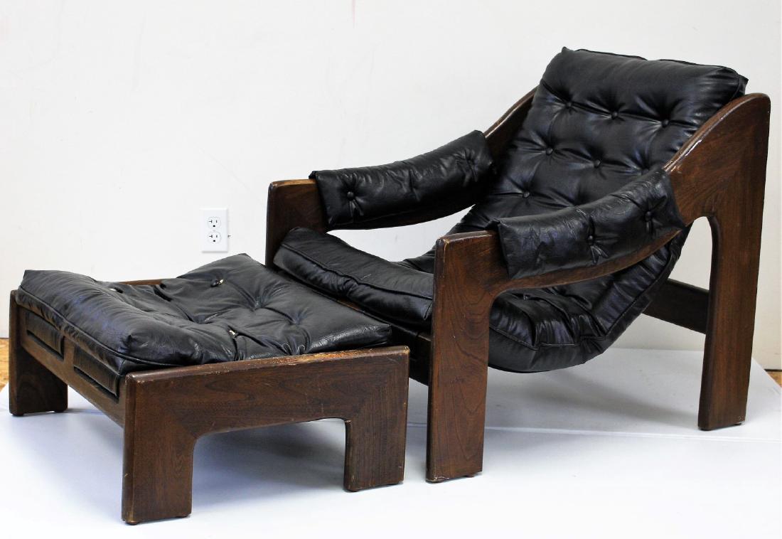 Mid Century Leather Sling Chair and Ottoman (1 of 7)