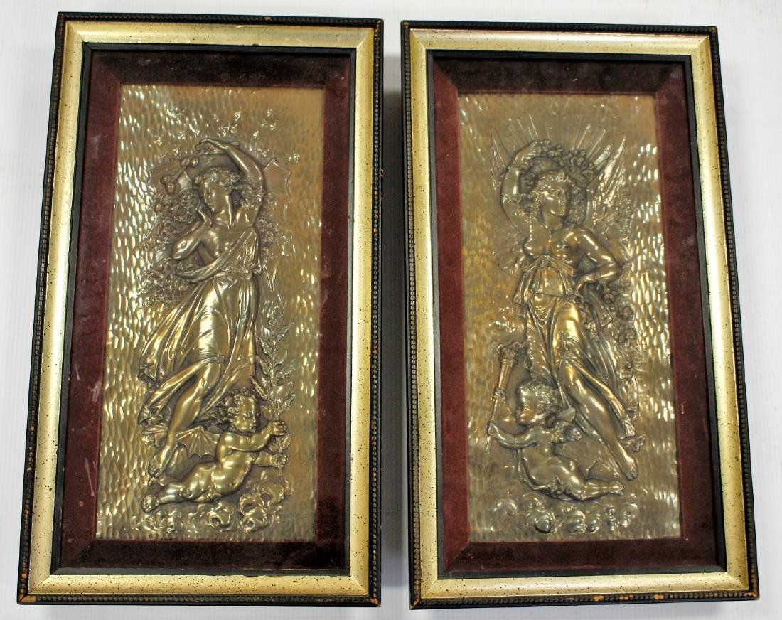 Pair of Framed Bas Relief Figural Copper Plaques (1 of 6)