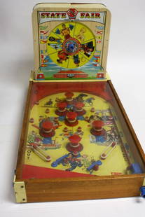 State Fair Toy Pinball Game: Lithographed tin and wood game.Superior Toy Mfg. by T. Cohn Inc, Bklyn, NY. ; 18in.H. x 32in.L. x 16.25in.W.