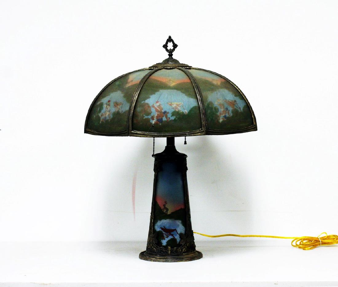 Reverse Painted Scenic Panel Glass Table Lamp (1 of 7)