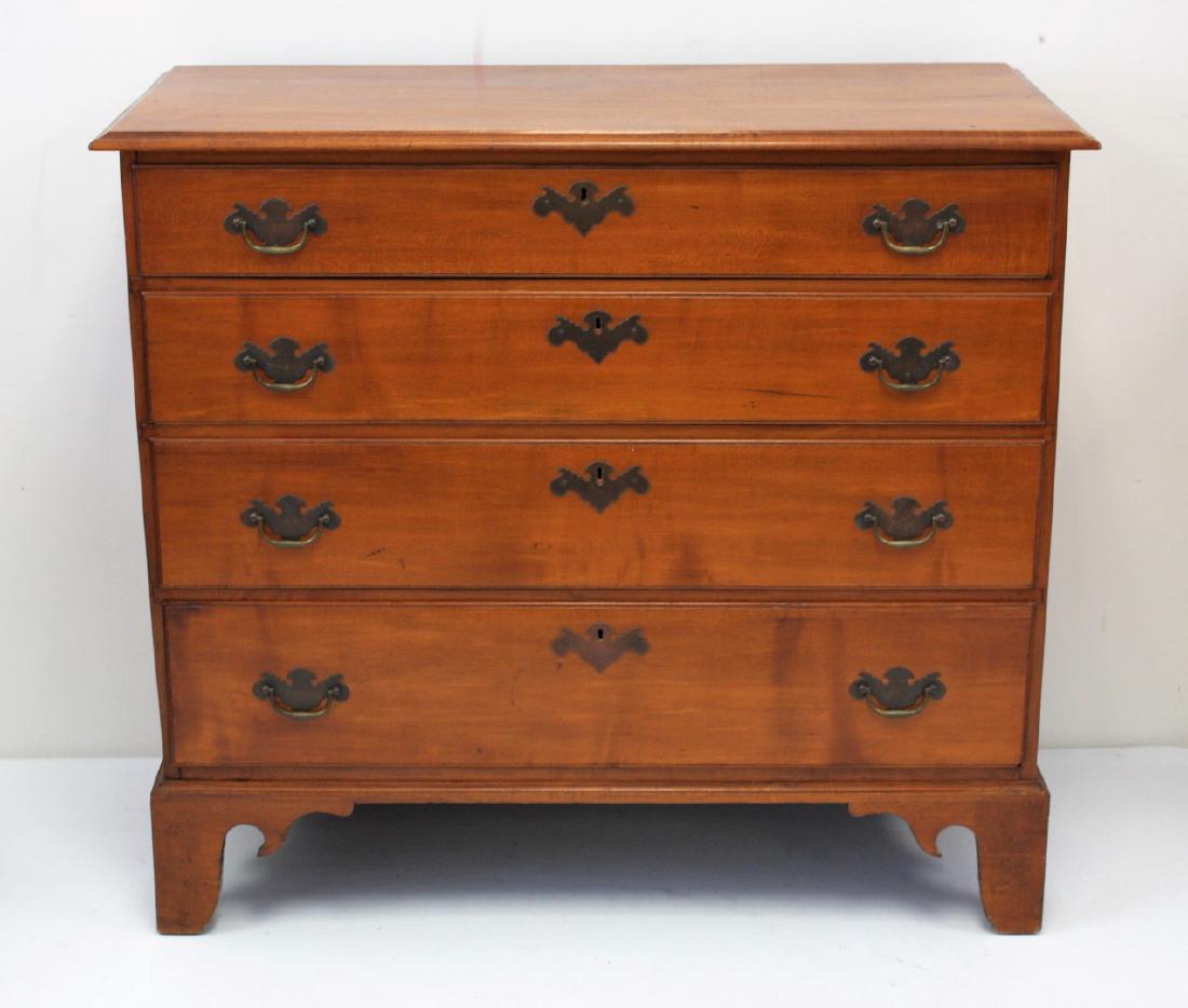Chippendale Country Maple Four(4) Drawer Chest: Brass pulls and escutcheons. Chippendale bracket base. Dovetailed construction; 36in.H. x 40in.W. x 18in.D.
