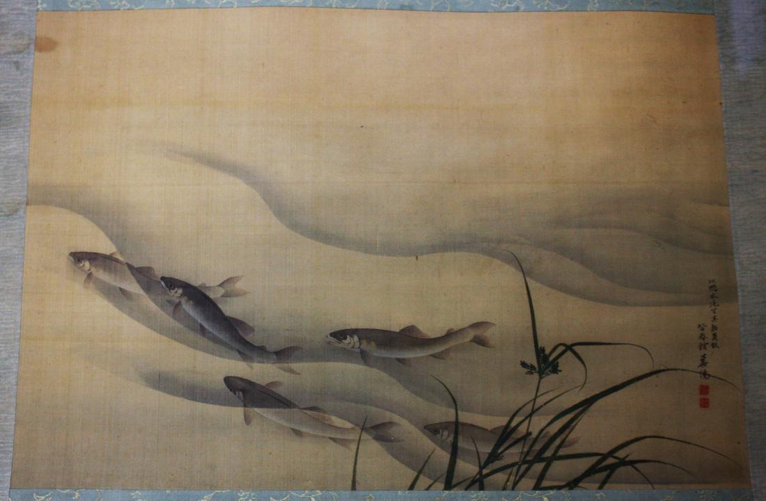 Japanese Scroll Painting on Silk - Aquatic Scene (1 of 6)