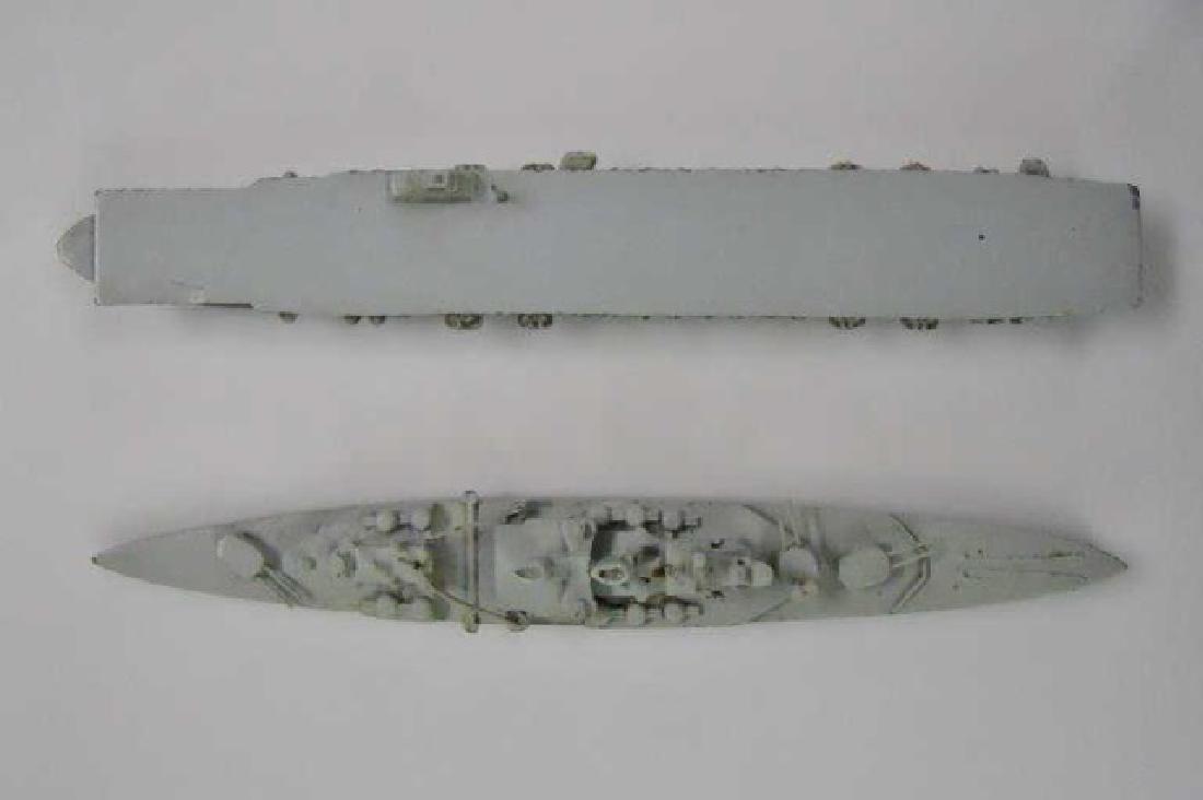 WW2 Die Cast Situation Room Map Ship Models (2pc): WW2 Original die cast ship models used by naval headquarters map room. (1) Detailed model of Japanese Imperial Navy carrier identified on side as "Shokaku Jap Class". (1) Detailed model of British Roy