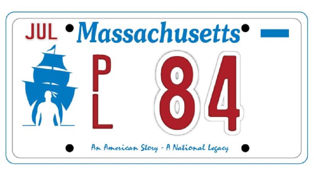 PL84 - Massachusetts License Plate: Peregrine White, the first Mayflower descendant born in America (he was born in December 1620 while the Mayflower was anchored of Provincetown) died at age 84.