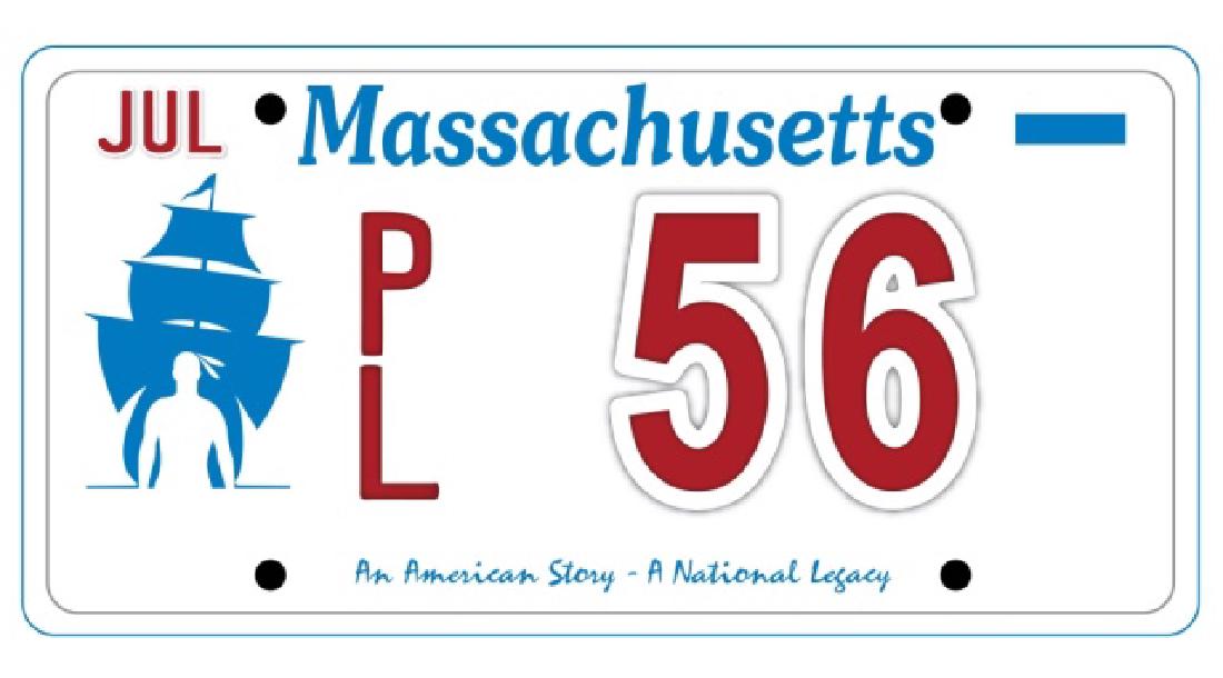 PL56 - Massachusetts License Plate: 1656 was the last year William Bradford served as Governor of Plymouth Colony.