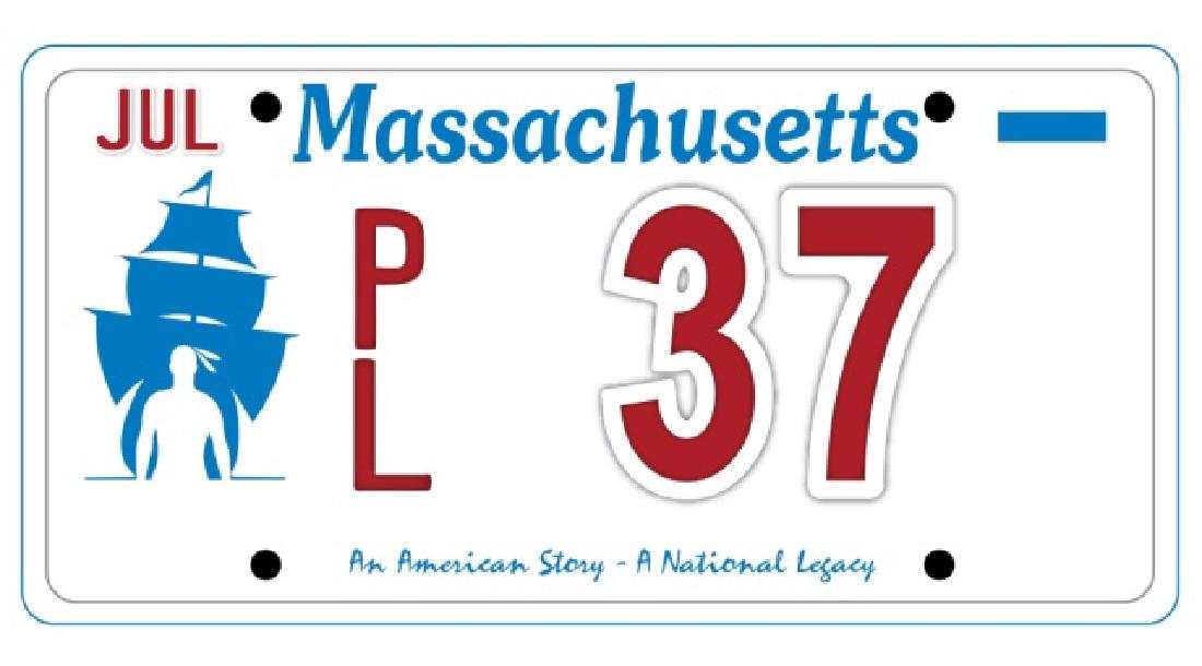 PL37 - Massachusetts License Plate: In 1637, Elizabeth Poole became the first European woman to found a town in the Americas: Taunton. She sailed from Plymouth, England in 1633 on the Speedwell.