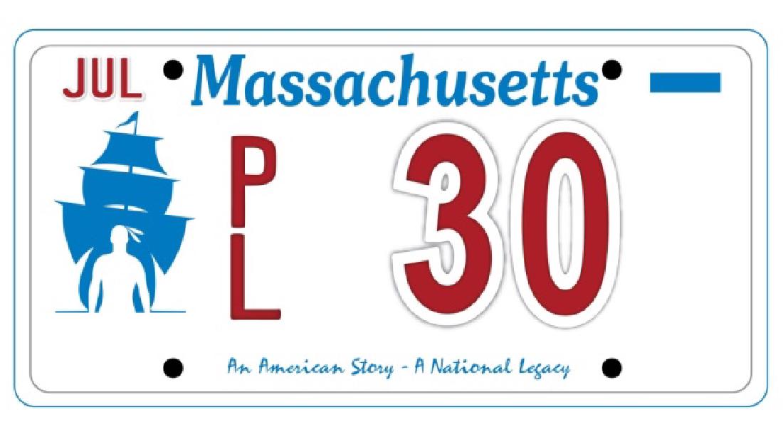 PL30 - Massachusetts License Plate: The number 30 represents the number of years William Bradford served as Governor.