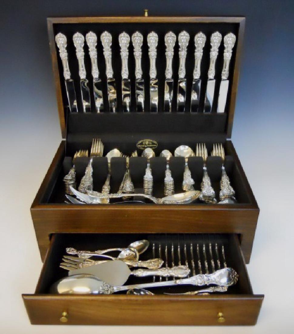 Sterling Silver Flatware Set, Francis 1st (122pc): One hundred, twenty-two piece service for twelve, eight piece settings, sterling silver flatware set, Reed & Barton, "Francis the First", pattern: (12) Large dinner forks, (12) Small dinner forks, (11