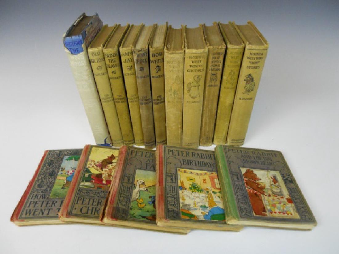 Children's Books, Thornton W. Burgess (15pc): Fifteen antique and vintage hardcover children's books by Thornton W. Burgess. PHILADELPHIA: Henry Altemus Company , Publishers. 'How Peter Rabbit Went to Sea' (1917), 'Peter Rabbit's Christmas' (1917