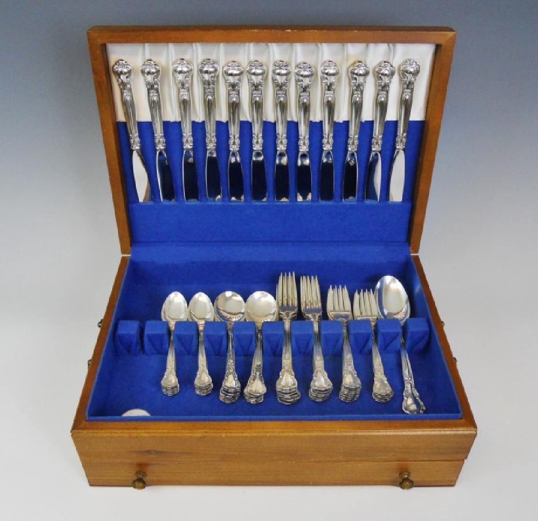 Sterling Flatware Set, Gorham Chantilly, (61pc): Sixty-one piece sterling silver flatware set, Gorham 'Chantilly' pattern, service for twelve: (12) tea spoons, (12) dinner spoons, (12) soup spoons, (12) dinner forks, (12) salad forks, (12) dinner kn