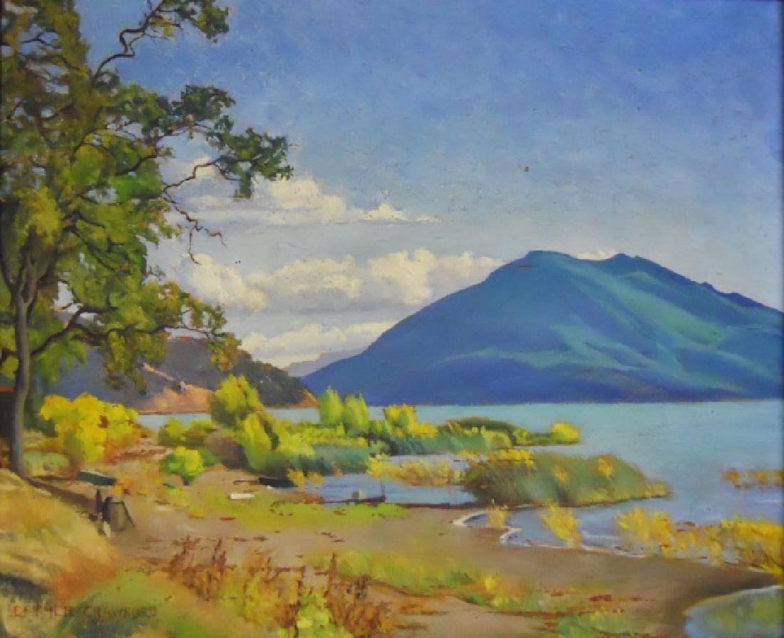 Painting O/B, Esther Mabel Crawford, (1872-1958): Painting, oil on board signed, "Esther Crawford", (Esther Mabel Crawford 1872-1958, American). California painter who studied with James Whistler in Paris. Painting in period gilded carved wood frame 