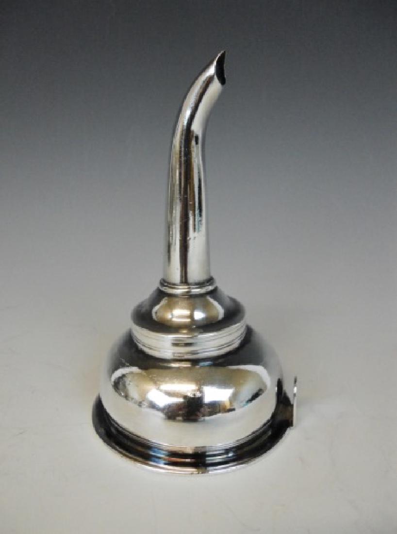 George III Silver Wine Filter, Hester Bateman,1768: Two piece sterling silver wine filter, bearing "HB", Hester Bateman touchmark, with London and 1768 hallmarks. Tapered funnel form with removable pierced filter with reeded edge and attachment clip. M