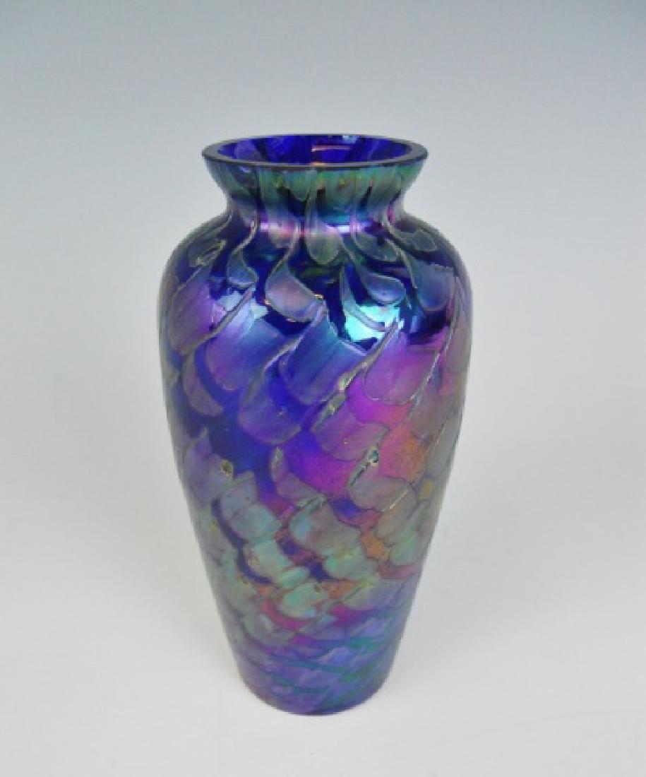 Antique Iridescent Pulled Feather Art Glass Vase