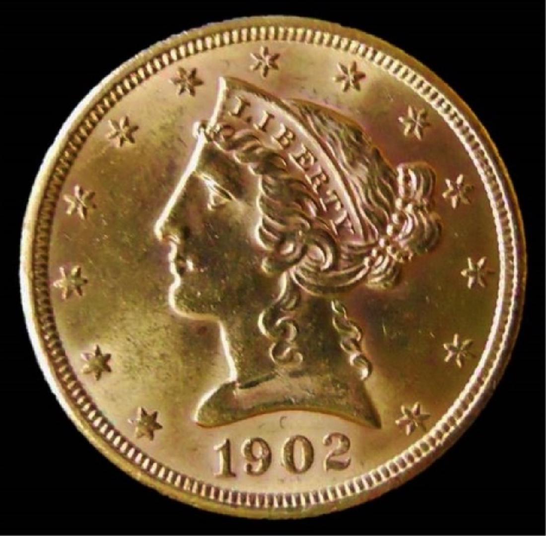 1902-S US Liberty $5.00 Half Eagle Gold Coin, BU: U.S. 1902-S Liberty half eagle five dollar gold coin in Brilliant Uncirculated condition.