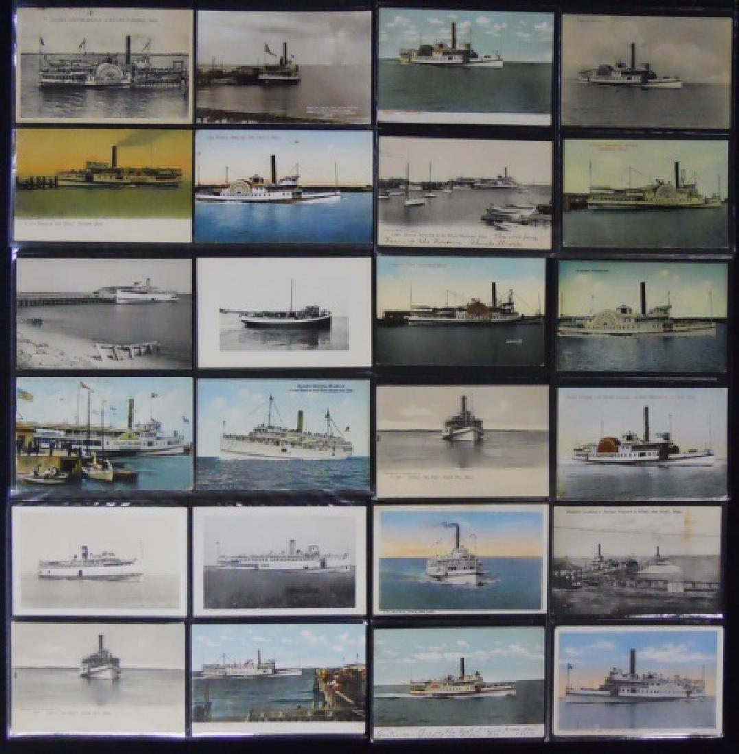 Antique Postcards, Cape and Islands Ferry, (153pc): Lifetime collection of one-hundred, fifty-three early 20th C. postcards, Cape Cod, Martha's Vineyard and Nantucket steamships. Cards are early photo and printed depictions of ferries, including : Old 