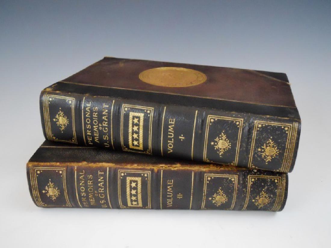 Personal Memoirs of Gen. Ulysses S. Grant, 1885: Personal Memoirs of U.S. Grant. 2 volumes. New York: Charles L. Webster & Company, 1885. Deluxe publisher's edition bound in original half morocco over brown boards, blind stamped central motifs of Gr