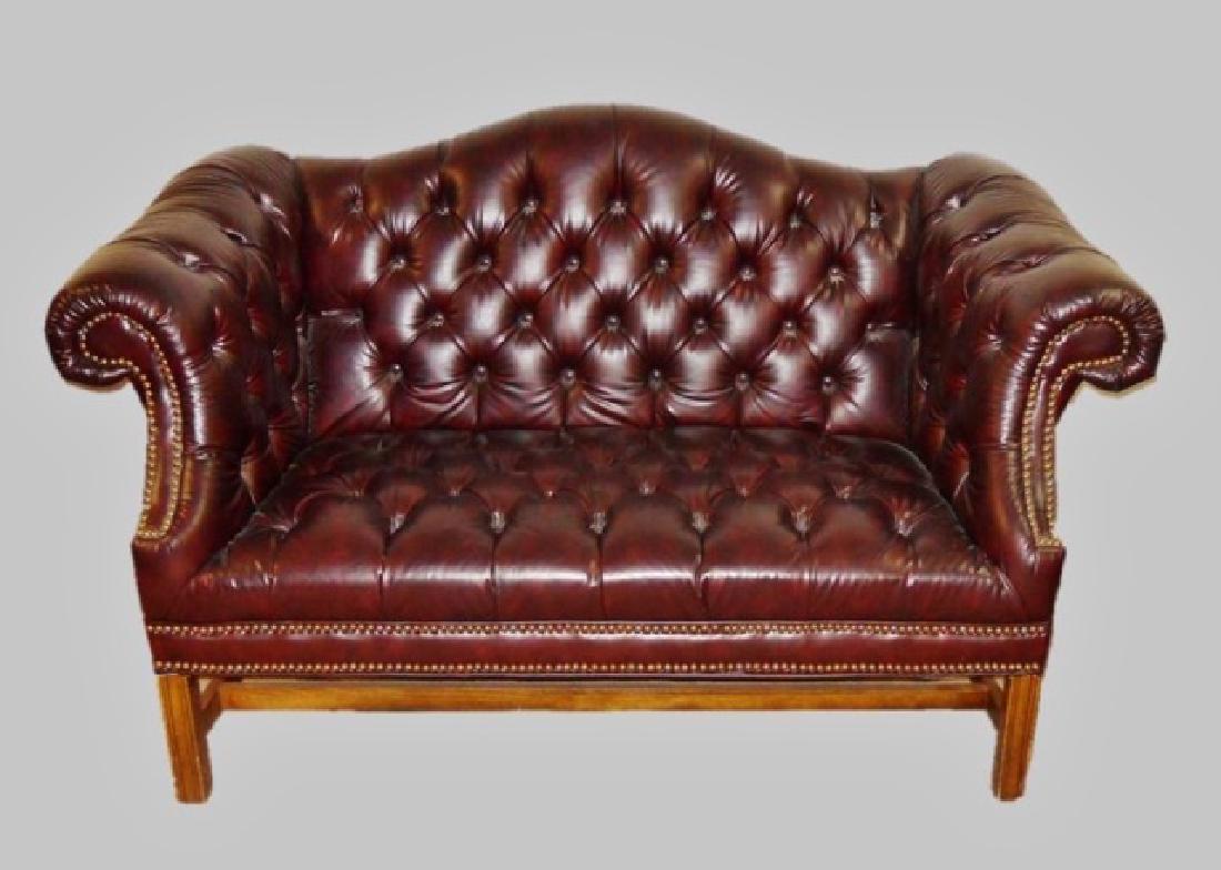 Contemporary Tufted Leather Settee