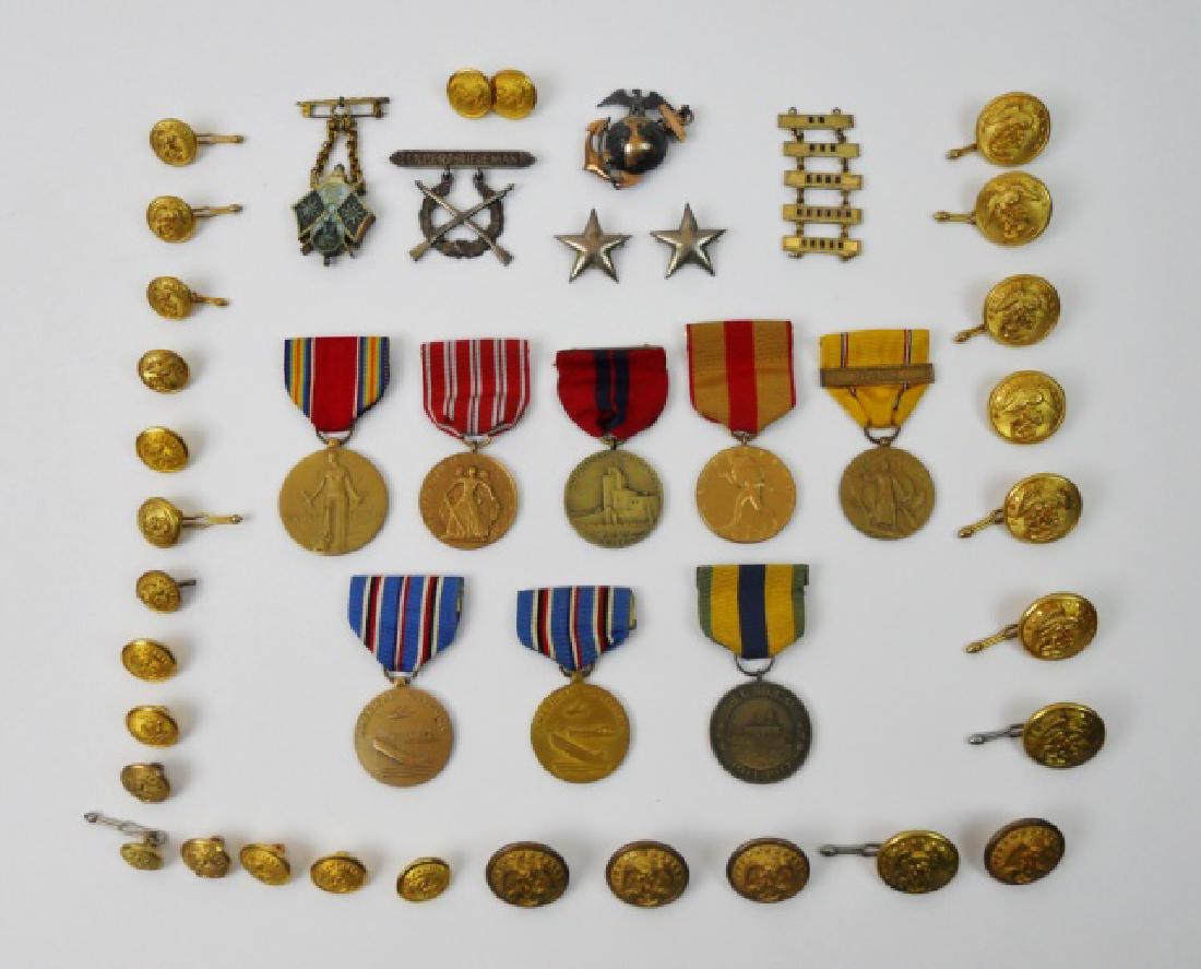 Medals, Insignia Charles Wynn, USMC, (15pc): Collection of service medals and insignia belonging to General Charles A. Wynn, USMC: (1) 1916 US Dominican Campaign Medal, (1) 1911-1917 Mexico Service Medal, (1) 1926-1930 Second Nicaraguan Campaign