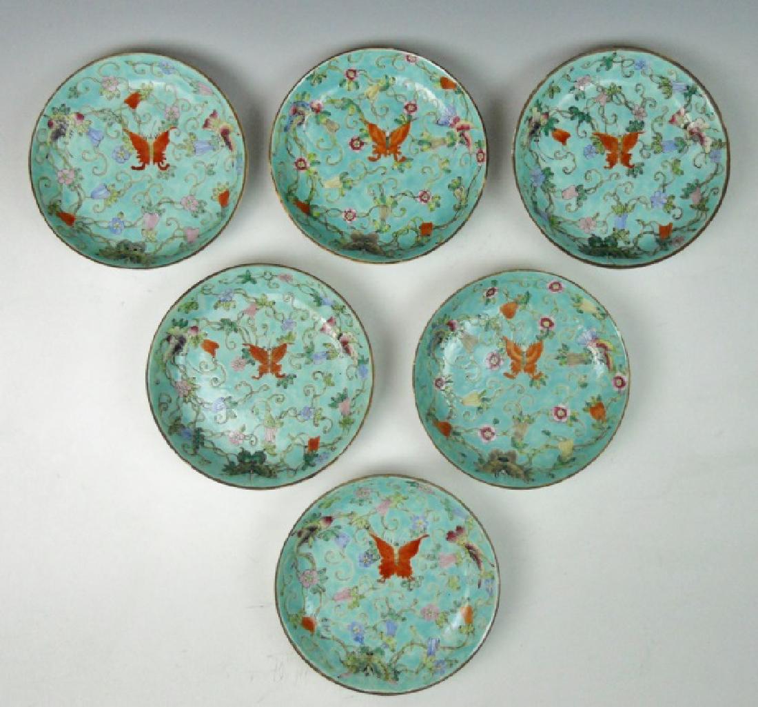 Chinese Qing Porcelain Bowls, (6pc): Set of six, Chinese Qing period bowls. Hand painted butterfly and floral decoration. Base with four character signature. Measure 7" D. Provenance: From the collection of Mrs. Winnie Davis Floyd Wynn (