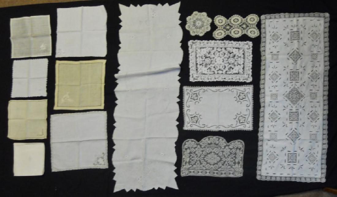 Antique Hand-worked Table and Hand Linens (236pc): This group is comprised of a wide array of hand-worked linens illustrating various examples of embroidery and lacework: (125 ) luncheon and cocktail napkins; (28) dinner napkins; (2) placemats; (5) ru