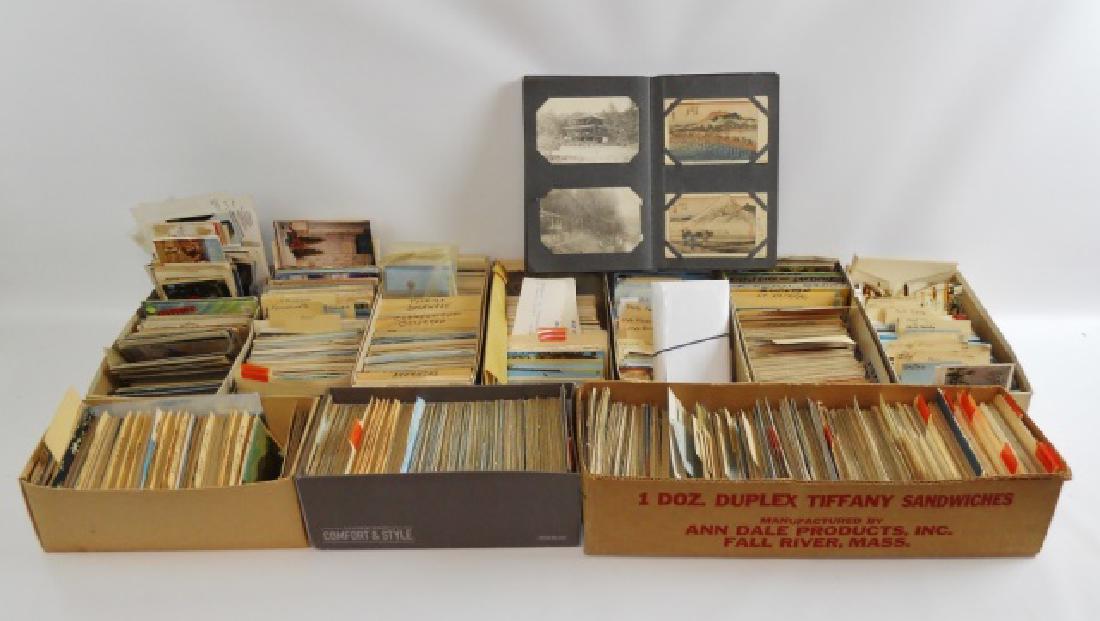 Early 20th C. Postcard Collection (2000+pc): Large lifetime postcard collection, many U.S. States & historic sites as well as international cards are represented in this collection. Those with dates were posted from the first two decades of the