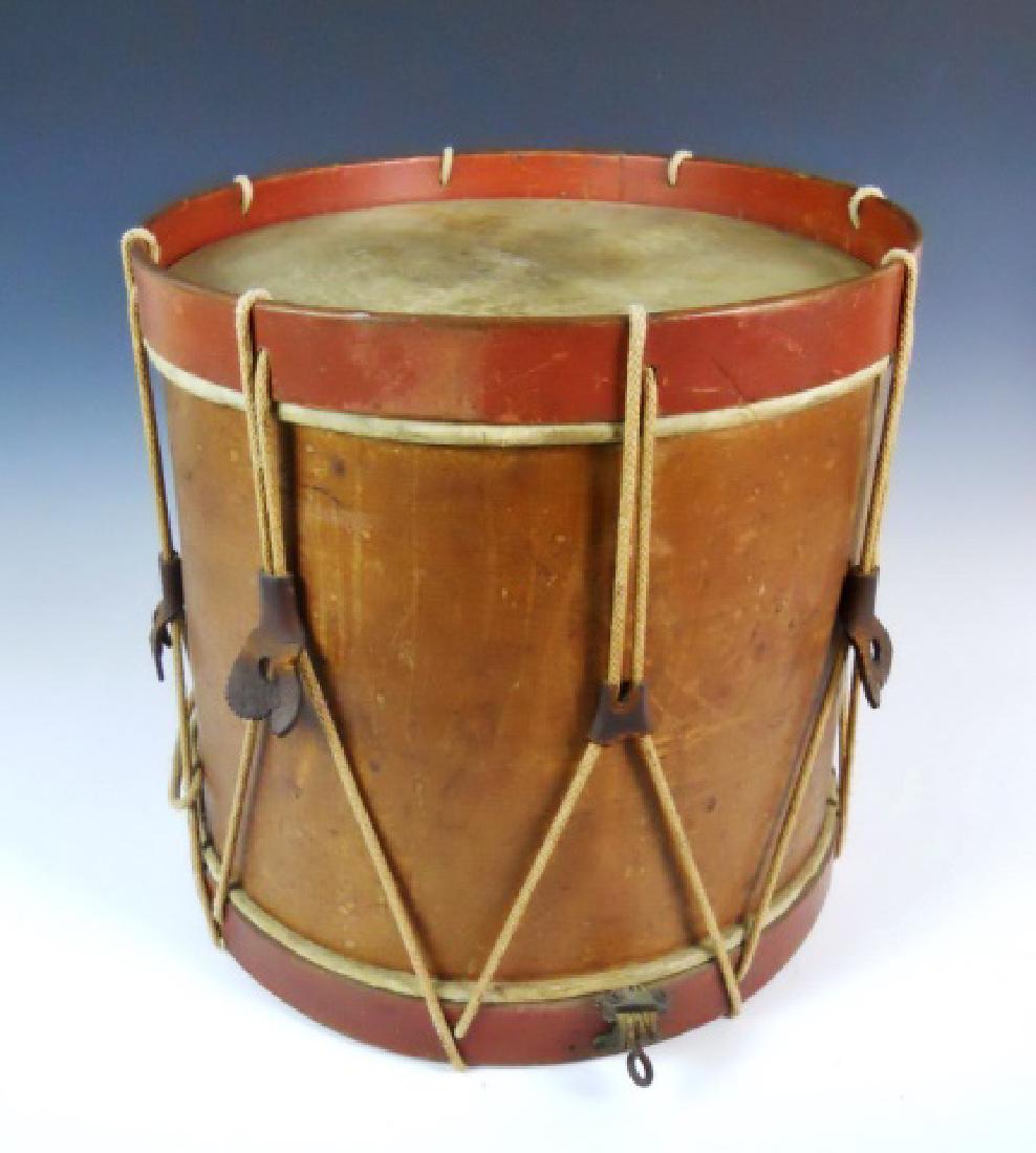 Civil War Military Snare Drum, Augusta GA: Civil War-Era military rope tension snare drum with interior paper maker label in ink, "Charles Town 1842, Augusta", Standard US military drum with wood construction and iron fittings with period red