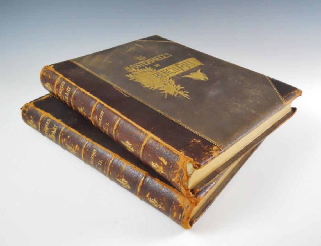 The Masterpieces of French Art, 1883 (2 vol): 1883 "The Masterpieces of French Art (2 vol) by Louis Viardot and other writers, pub. Gebbie & Co, Philadelphia. Full, black morocco covers embossed and gilt decorated; 5 raised bands to spine; each v