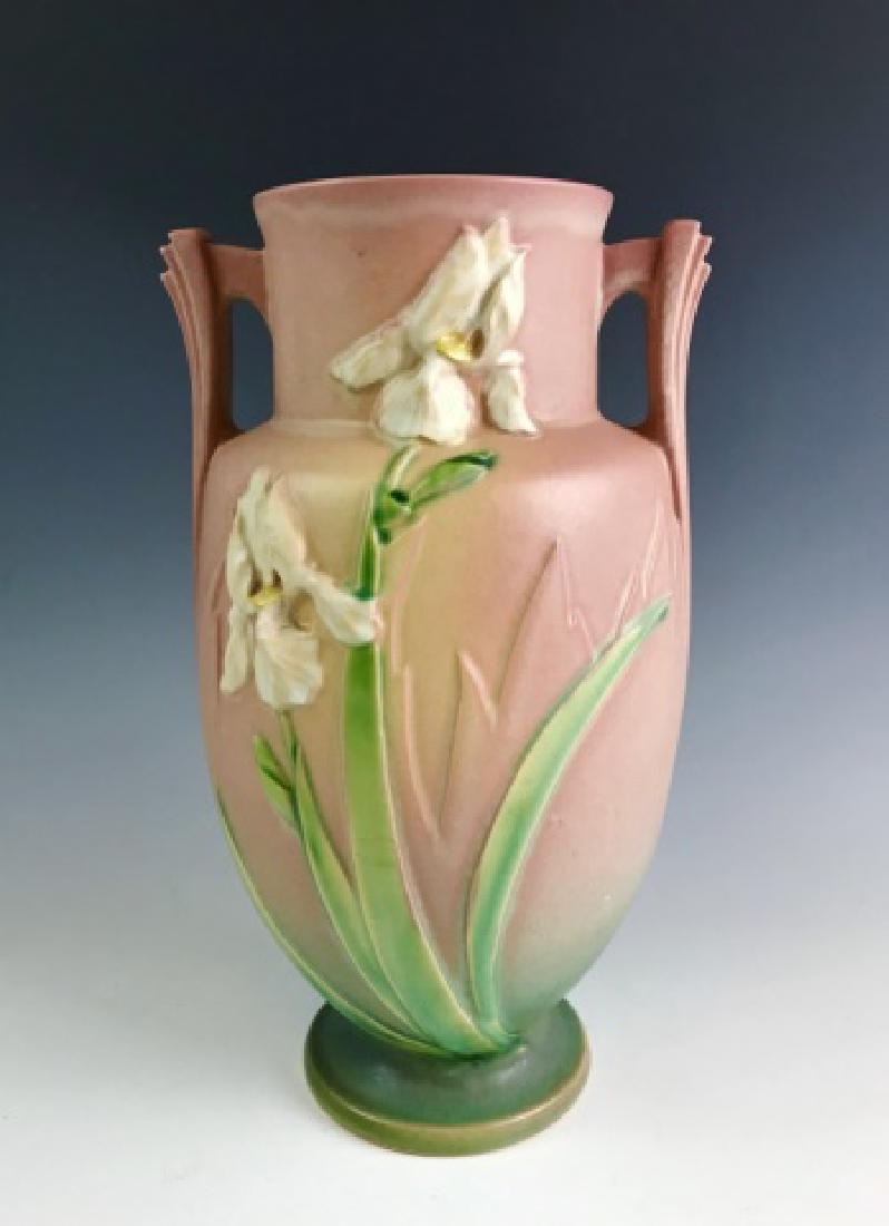 12" Pottery Vase, Roseville Iris Pattern, 928