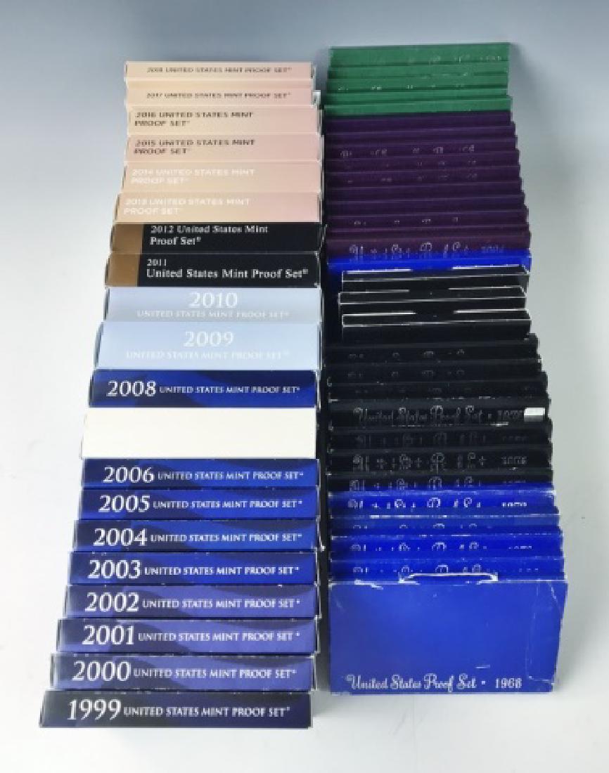 Complete Run US Proof Sets, 1968-2018, (51pc): Collection of fifty-one US Mint Proof Sets, (clad) complete run 1968-2018. Sets as issued in original mint packaging.