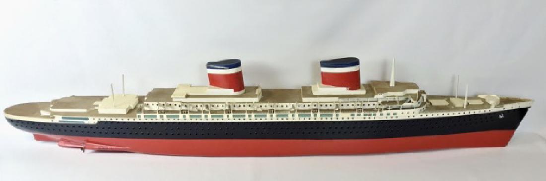 Large Hand Crafted Ship Model, S.S. United States: Solid wood hulled ship model of the transatlantic liner U.S.S. United States, (in service 1952-1996). Model is faithfully and accurately hand crafted based on the original marine blueprints. Hand pain