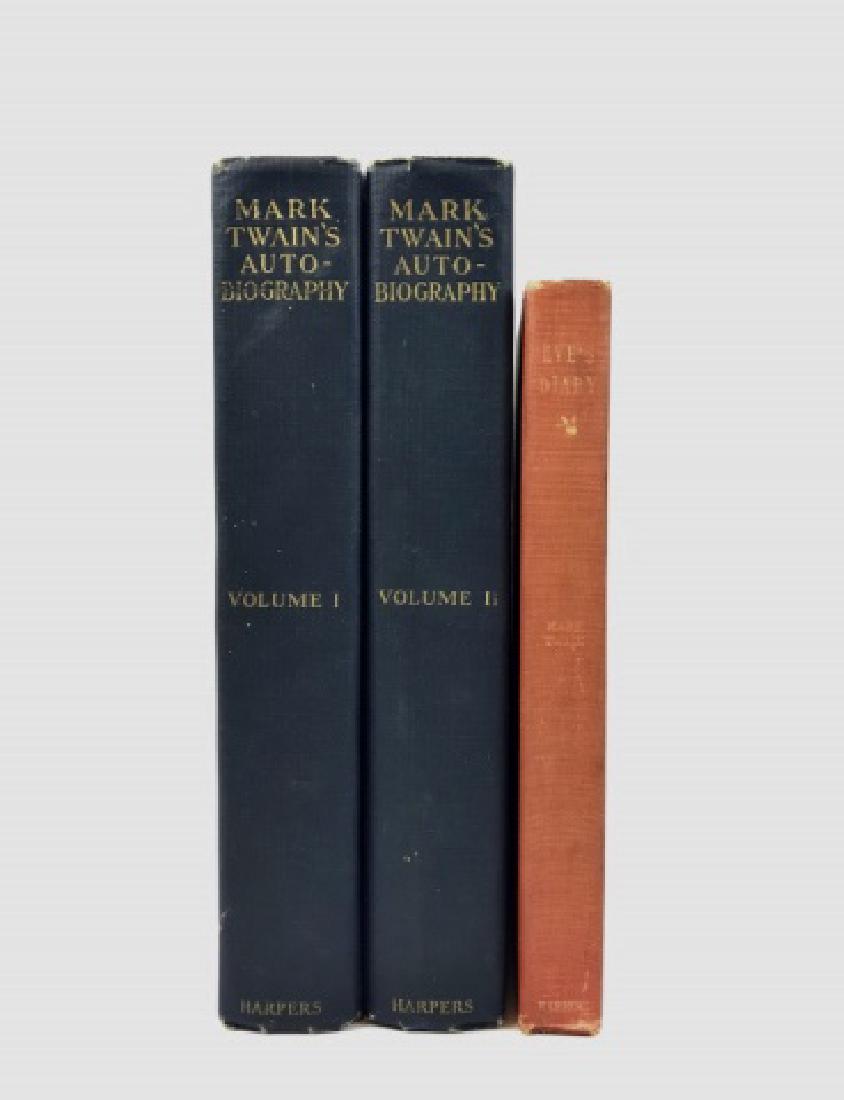 Collection of Books, Mark Twain, 1st Ed (2pc): Collection of Mark Twain books: (1) "Eve's Diary: Translated From the Original MS" By Mark Twain. Illustrated by Lester Ralph (London and New York: Harper & Brothers Publishers, 1906), hardcover, 109 