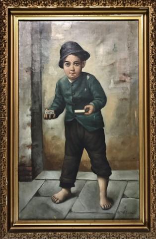 Early 20th C. Oil on Canvas Painting, D. Wilson: Early 20th C. Oil on canvas portrait of match seller, signed lower right corner "D. Wilson", (David Forrester Wilson, Britain, 1873-1950). Painting set in wood frame, measures: 36.5" H x 24" W, image:
