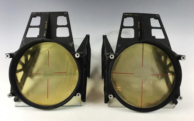 Aviation Parts US Reflector Gun Sights (4pc): Aviation Parts US Reflector Gun Sights (4pc). Unidentified reflector gun sight mechanisms--two units. On side of both large circular lenses is an identical ID# 09344-34542-1. Each has one large circul