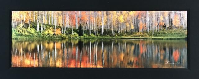 Large Photograph, Peter Lik (Australia b. 1959): Large format photograph of reflective Autumnal shore, artist signed lower left corner (Peter Lik, Australia, b. 1959) Lik is known for his American landscapes and nature photography. Sale of his work