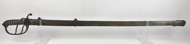 19th C. British Officer's Sword, F.W. White: 19th C. British officers sword, blade ricasso signed, "N.W. WHITE", reverse, "PROVEN", with double etched single fullered steel blade with three branch steel guard and shagreen grip. Sword with steel 