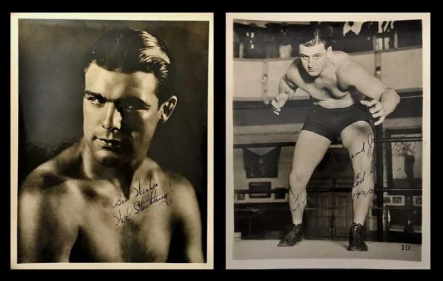Signed Photos, Max Schmelling, Ed George, (2pc): Two period autographed black and white photographs, sports legends Max Schmelling, Ed Don George: (1) Black and white portrait of heavy weight boxing World Champion (1930-1932) Max Schmelling, signed 
