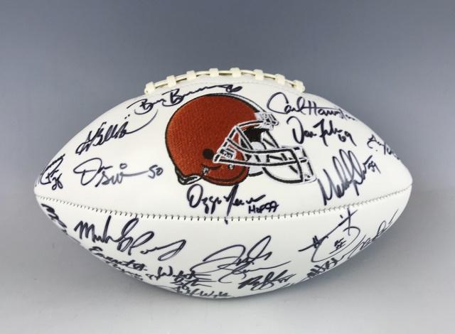 2016 Cleveland Browns Team Autographed Football: Cleveland Browns 2016 season team autographed football. White panel football with Browns embroidered logo with autographs in black ink