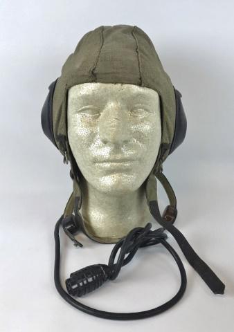WW2 German Luftwaffe Summer Flight Cap: World War Two German Luftwaffe LKpS 101 Summer flight cap. Woven fabric construction with brown leather trim and leather covered ear blocks, interior lined in green silk / rayon with "Siemens" maker l