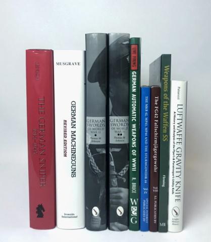 WW2 German Weapon Books (9pc): WW2 German Weapon Books (9pc) : (1) "The German Sniper, 1914-1945" by Peter R. Senich (Boulder, Colorado: Paladin Press, 1982). 1st edition. Hardcover with dj, 445pp; (1) "German Machineguns" Revised 