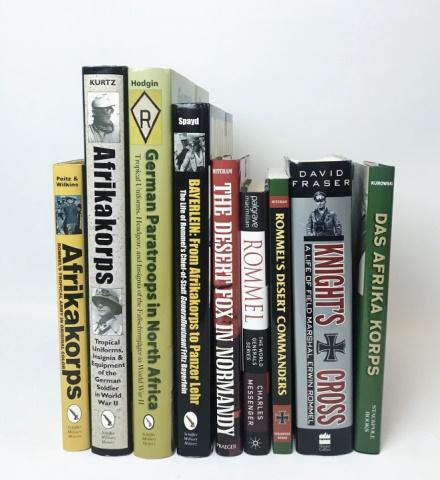 WW2 German Afrika Corps Uniforms & Equipment (9pc): WW2 German Afrika Corps Uniforms & Equipment (9pc) : (1) "Afrikakorps--Army, Luftwaffe, Kriegsmarine: Tropical Uniforms, Insignia & Equipment of the German Soldier in World War II" by Robert Kurtz (Sc