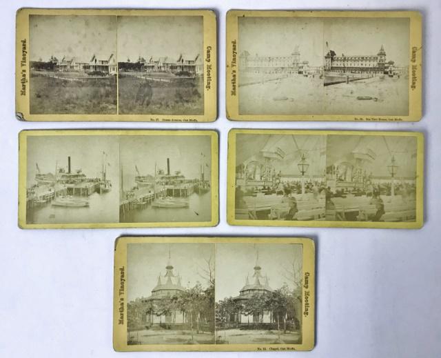 Oak Bluffs, Cape Cod, Boston MA Stereocards (38pc): Oak Bluffs, Cape Cod, Boston, MA Stereocards (38pc): Group of 19th century stereocards, featuring a rare grouping taken in Oak Bluffs, including (2) views on yellow card mounts by photographer S.F. Ad