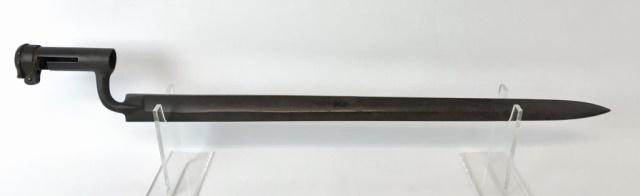 Austrian Model 1849 Jaeger Sword Bayonet: Austrian Model 1849 Jaeger Sword Bayonet. Steel construction with fullered spear point blade, socket with bolted fastening ring. Bayonet with military proofs, good condition with wear and scattered ox