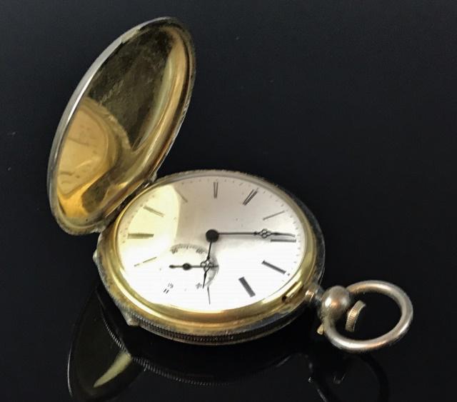 19th C. Silver Swiss Pocket Watch, Henry Begeulin: 19th C. Silver full hunter cased pocket watch, signed "Henry Begeulin, LOCLE", Key wind and set jeweled cylinder movement, (serial# 31179). Size 8S hunter case in continental silver. Porcelain face wi