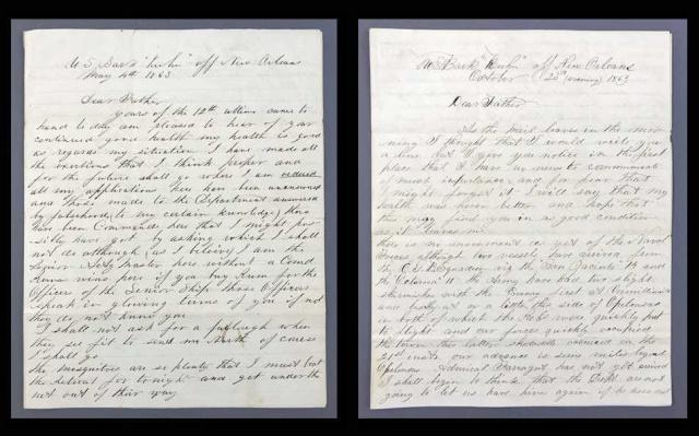 Civil War Union Blockade Navy Letters 1863 (2pc): Two Civil War Union Blockade Navy Letters 1863: (2) Letters written to his father on 4 May and 23 October 1863 by Acting Master John F. Harden of the U.S. Bark "Kuhn" operating as part of the Gulf Blo