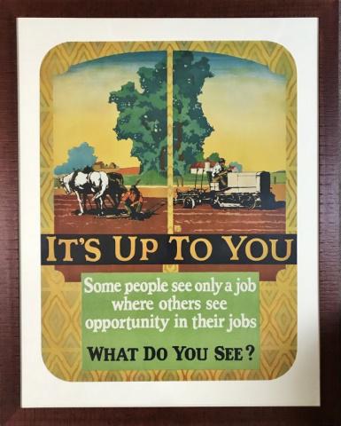 1929 Work Incentive Poster William Frederick Elms: 1929 Williard Frederk Elmes Poster, Color lithographic poster entitled "It's Up To You" by the artist William Frederick Elms (aka Williard Frederk Elmes) as one in a series of Mather Work Incentive Po