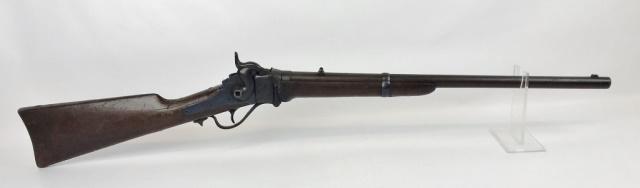 Civil War Model 1863 Sharps' Saddle Ring Carbine: Civil War Sharps' Model 1863 Saddle Ring Cavalry Carbine. Breech loading falling block receiver, marked "R.S. LAWRENCE PAT SPRIL 12TH 1858" and "C. SHARPS PAT OCT 5th 1852", reverse with bar saddle ri